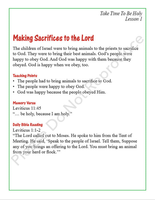 Take Time to be Holy - 2s & 3s - Teaching Sheets