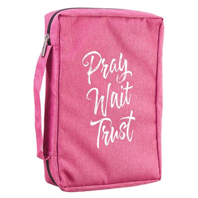 Pray Wait Trust Bible Cover, Canvas, Pink, Large
