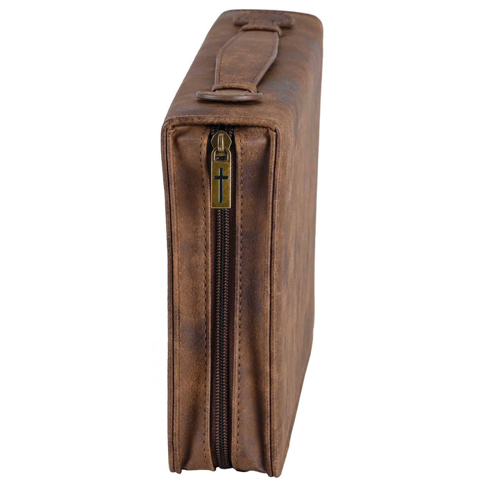 White Dove Bible Case Cross Suede-Look Brown XLarge