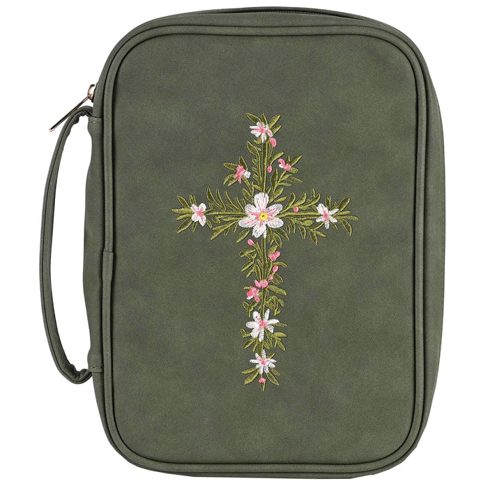 Embroidered Cross Green XL Bible Cover