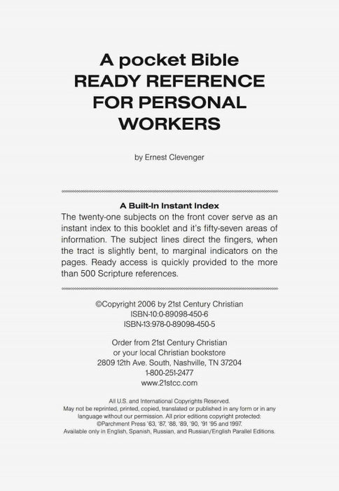 Pocket Bible Ready Reference for Personal Workers