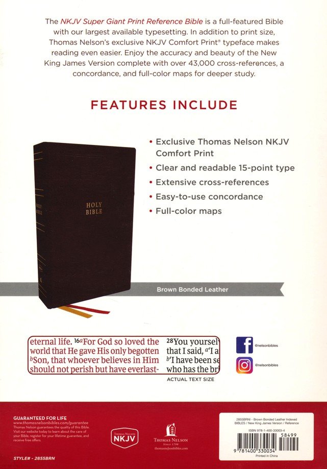 NKJV Super-Giant Print Reference Bible, Comfort Print--bonded leather, brown (indexed)