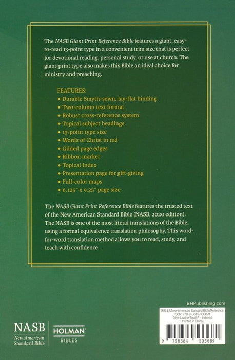 NASB Giant Print Reference Bible--soft leather-look, olive (indexed)