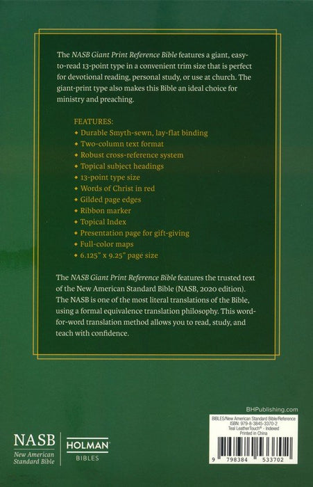 NASB Giant Print Reference Bible--soft leather-look, teal (indexed)