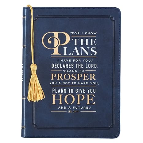 I Know The Plans Jeremiah 29:11 Bible Verse Navy Blue Faux Leather Journal w/Graduation Tassel Handy-sized Flexcover Inspirational Notebook w/Ribbon, Lined Pages, Gilt Edges, 5.5 x 7 Inches