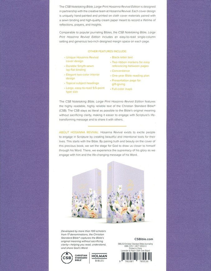 CSB Notetaking Bible, Large Print Hosanna Revival Edition, Lavender/Peach Cloth Over Board: The Holy Bible