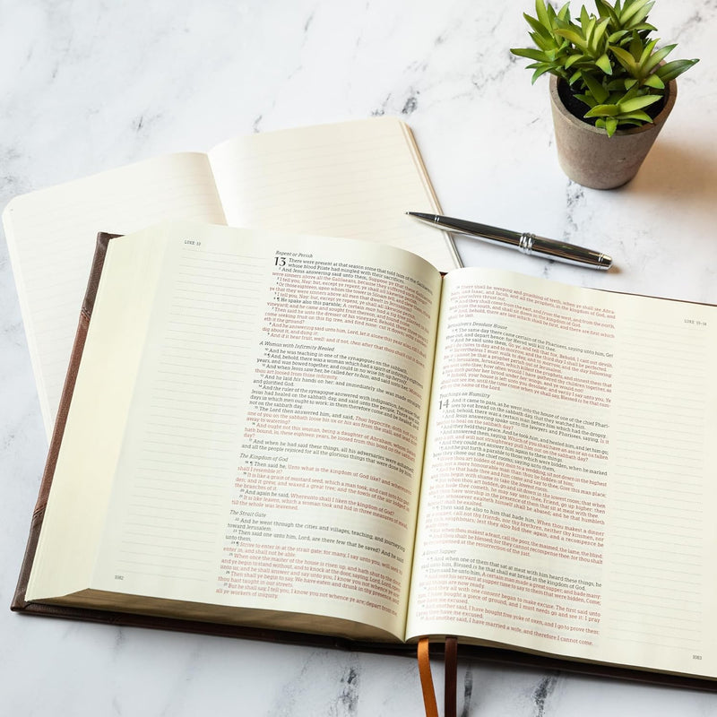 KJV Notetaking Bible, Large Print Edition, Black/Brown LeatherTouch-Over-Board, Red Letter, Wide Margins, Journaling Space, Single-Column, Reading Plan, Easy-to-Read Bible MCM Type