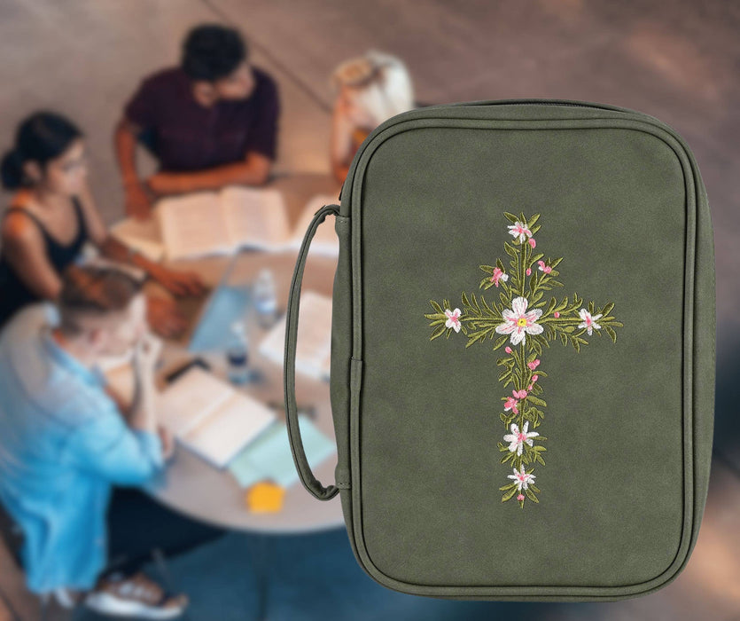 Embroidered Cross Green XL Bible Cover