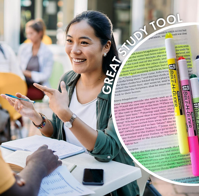 Zebrite Double Ended Bible Highlighter Set | No Bleed Pigmented Ink | No Fading or Smearing | Double Ended for Highlighting & Underlining | Green, Yellow, Pink (Set of 3)