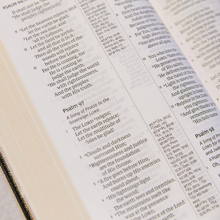 NKJV Holy Bible, Giant Print Center-Column Reference Bible, Black Leather-look, 72,000+ Cross References, Red Letter, Comfort Print: New King James Version