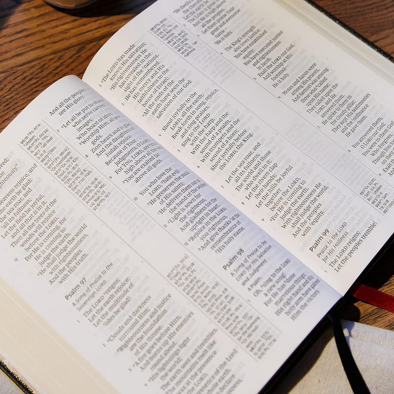 NKJV Holy Bible, Giant Print Center-Column Reference Bible, Black Leather-look, 72,000+ Cross References, Red Letter, Comfort Print: New King James Version