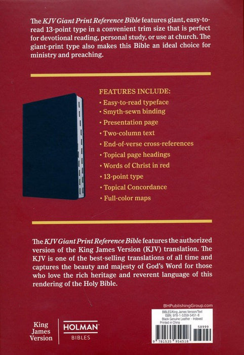 KJV Giant-Print Reference Bible--genuine leather, black (indexed)