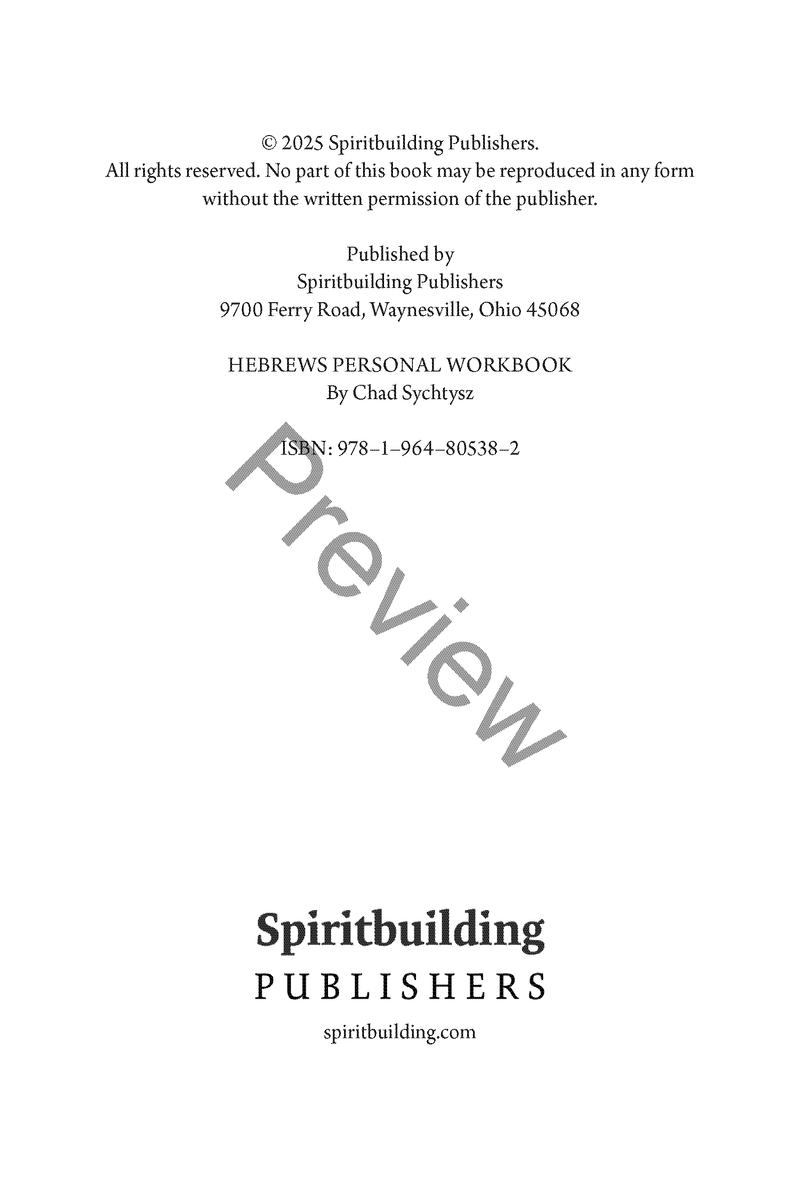 Hebrews: Personal Workbook by Chad Sychtysz