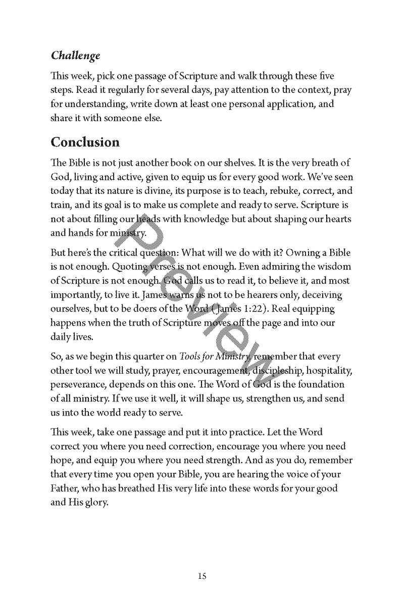 Tools for Ministry: Equipped for the Work of Building Up the Body of Christ