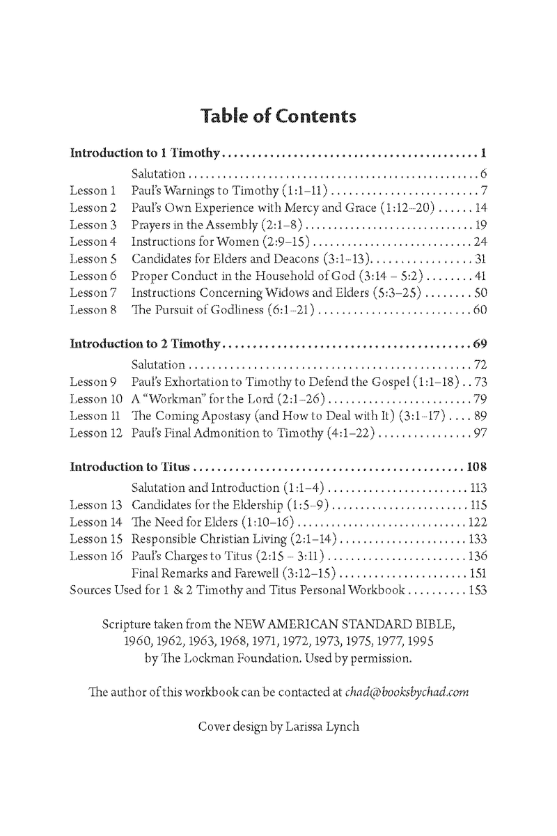 1 & 2 Timothy and Titus Personal Workbook by Chad Sychtysz