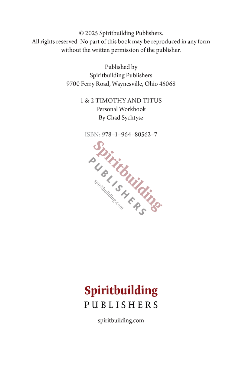 1 & 2 Timothy and Titus Personal Workbook by Chad Sychtysz