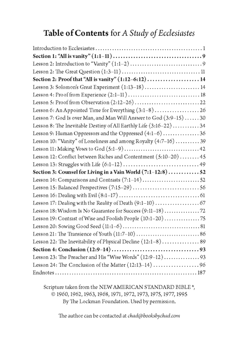 A Study of Ecclesiastes and Song of Solomon Workbook by Chad Sychtysz