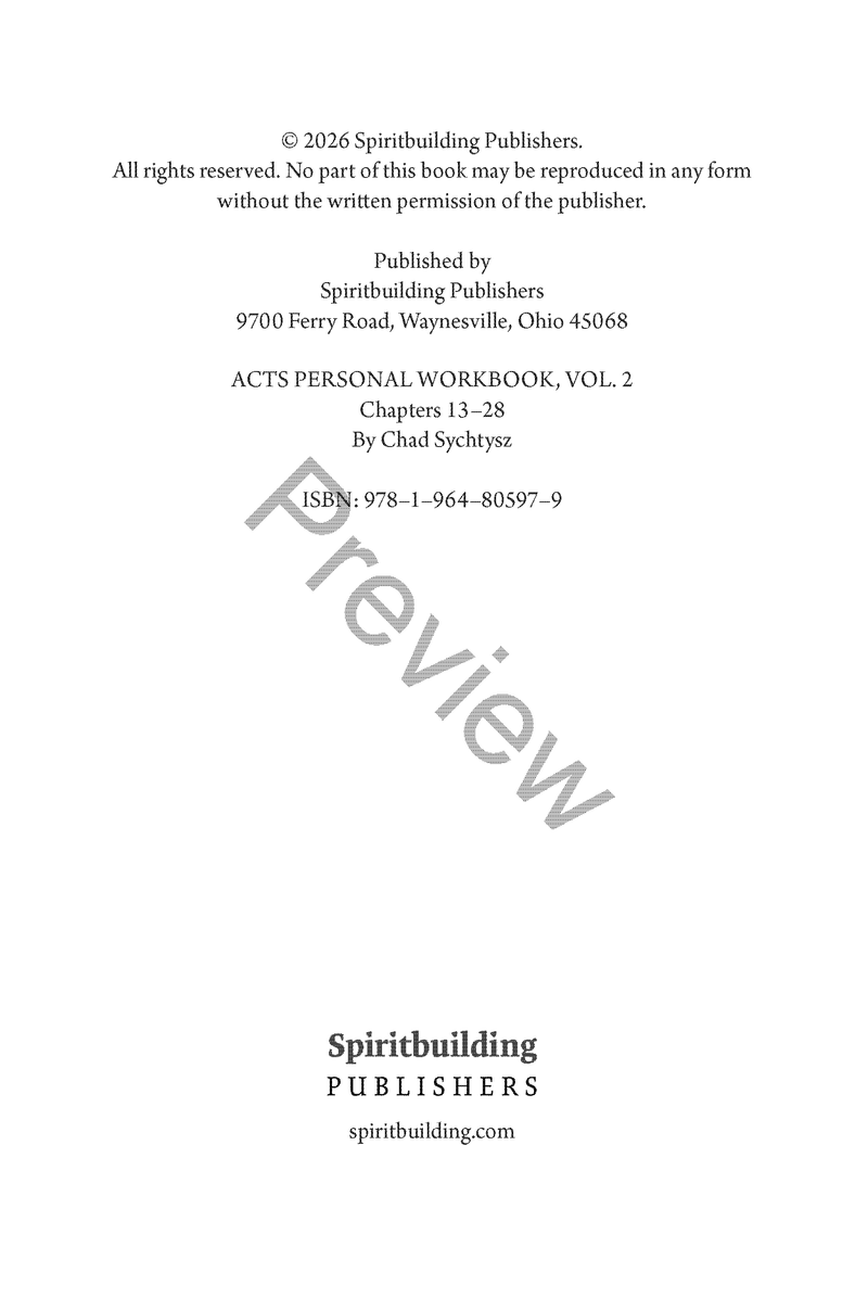 Acts Personal Workbook, Volume 2 (Chapters 13–28) by Chad Sychtysz