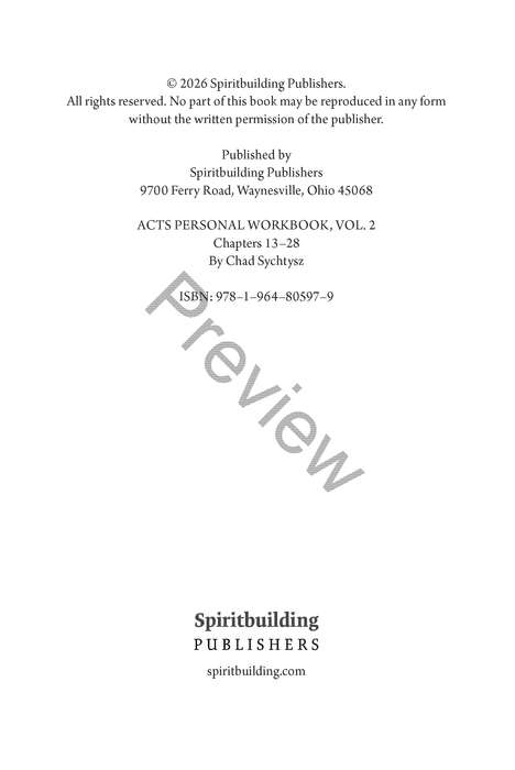 Acts Personal Workbook, Volume 2 (Chapters 13–28) by Chad Sychtysz