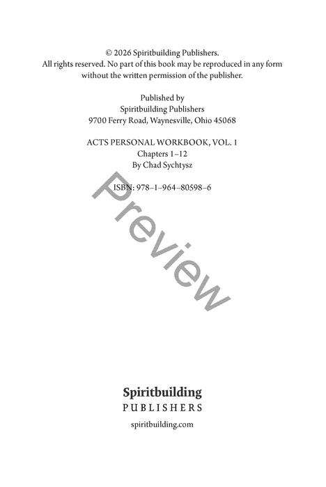 Acts Personal Workbook, Volume 1 (Chapters 1–12) by Chad Sychtysz