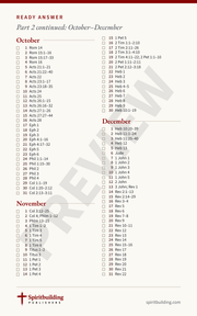 Ready Answer Card 16, back: daily readings in the letters and Revelation for October, November, and December 2027