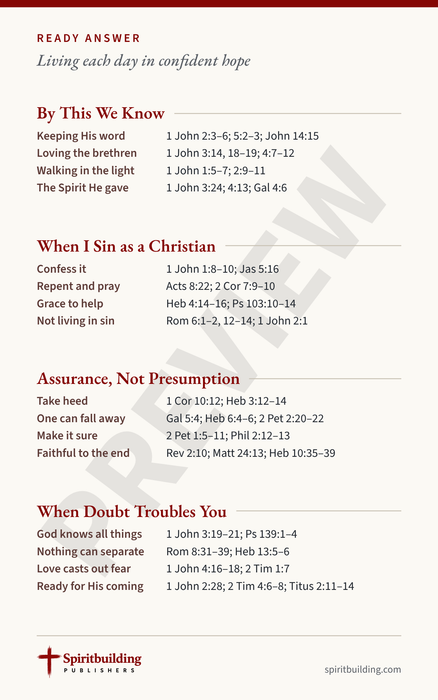 Ready Answer Card 31, back: by this we know, when I sin as a Christian, assurance not presumption, and when doubt troubles you