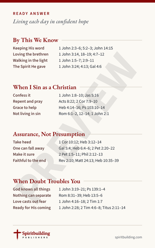 Ready Answer Card 31, back: by this we know, when I sin as a Christian, assurance not presumption, and when doubt troubles you