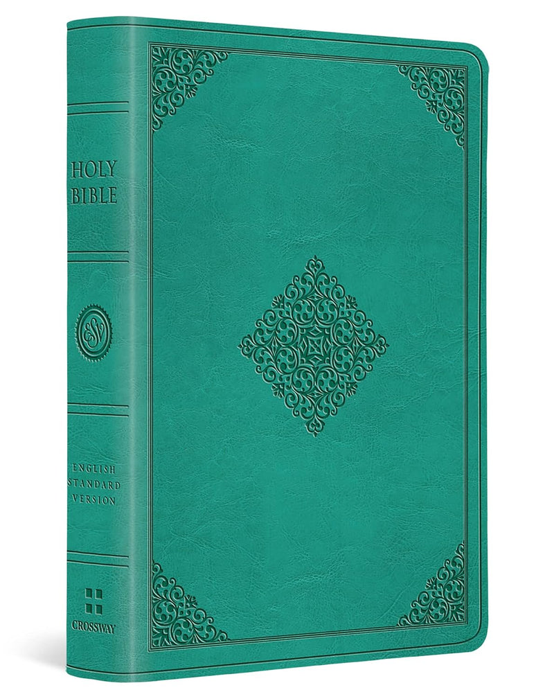 ESV Value Large Print Compact Bible - Teal with Ornament Design