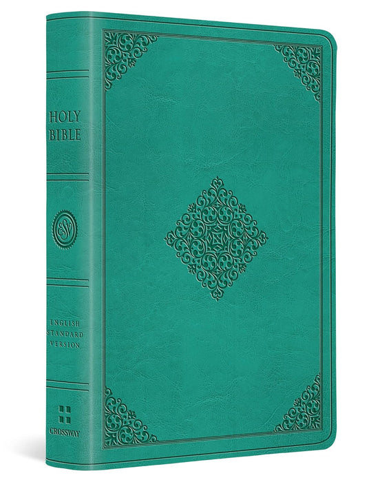 ESV Value Large Print Compact Bible - Teal with Ornament Design