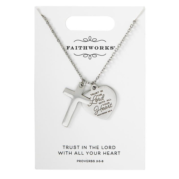 Cross & Heart Necklace - Silver