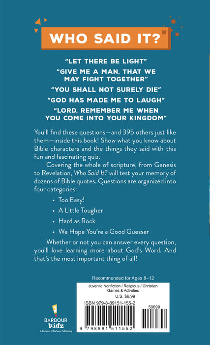 Who Said It?: A Bible Quiz Challenge for Kids