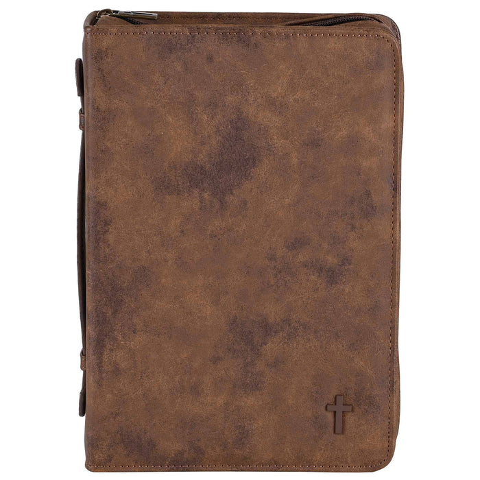 White Dove Bible Case Cross Suede-Look Brown XLarge