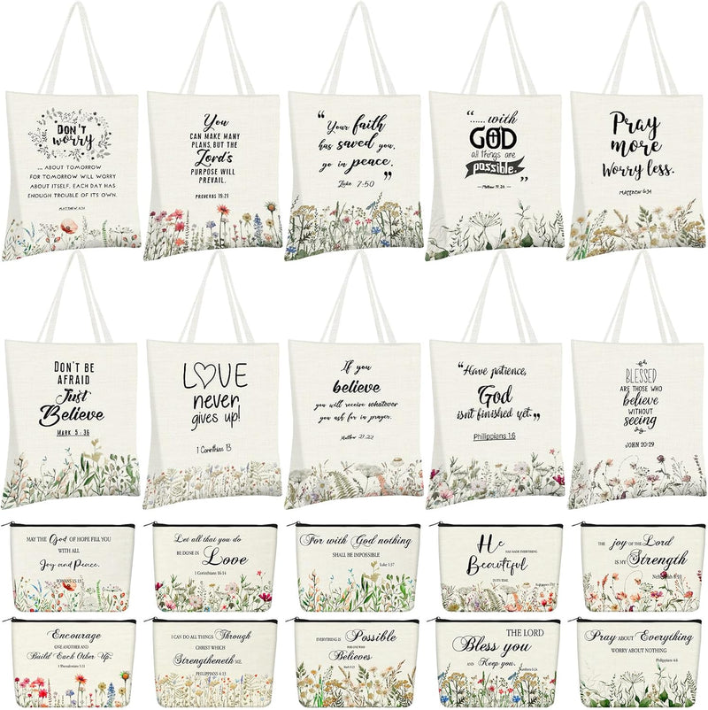 Floral Scripture Tote Bags