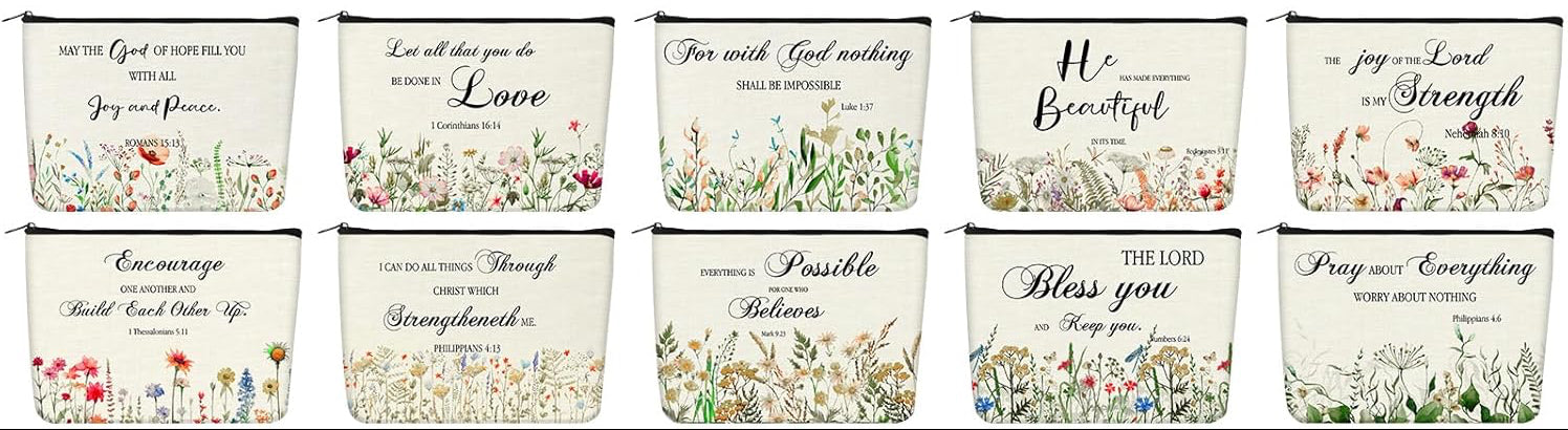 Floral Scripture Zipper Bags